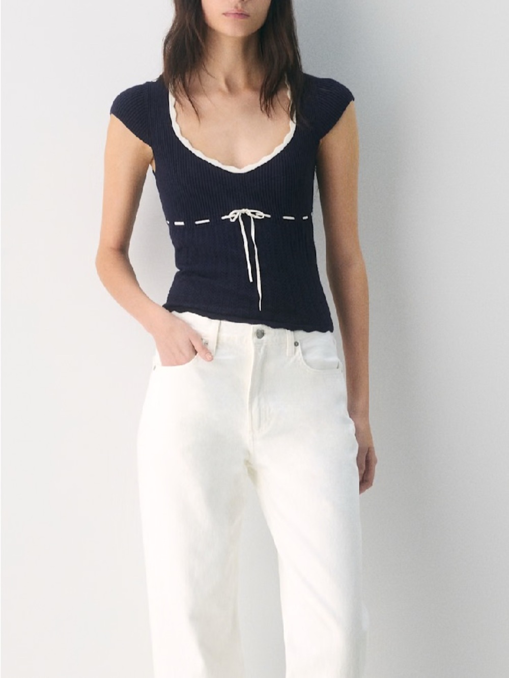 Aritzia Wilfred Soloist Knit Sweater Top - Black/White Small
